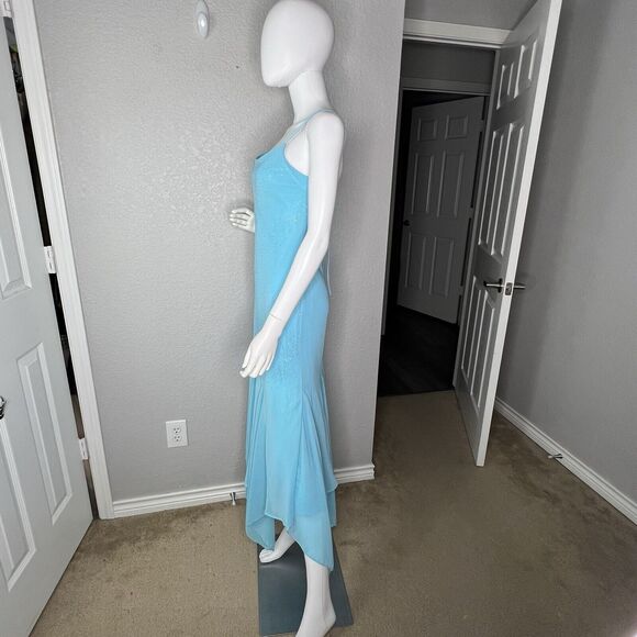 Vintage Size L Maxi Prom Slip Dress Sparkle Fairy Whimsy Blue Handkerchief Hem - Picture 4 of 9